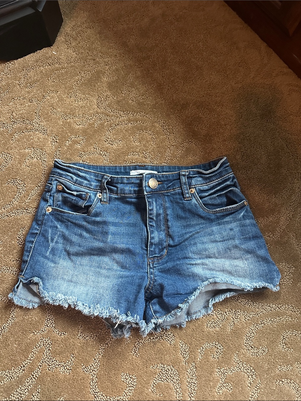Women's Blue Denim Frayed Hem Shorts